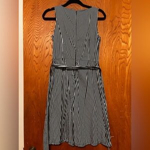 LOFT Black and White Striped Midi Dress